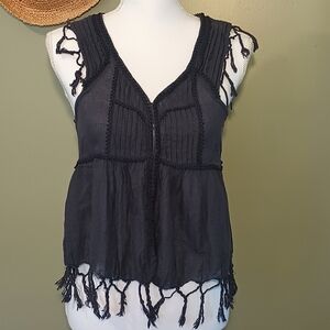 Free People Black Sleeveless Top with Fringe